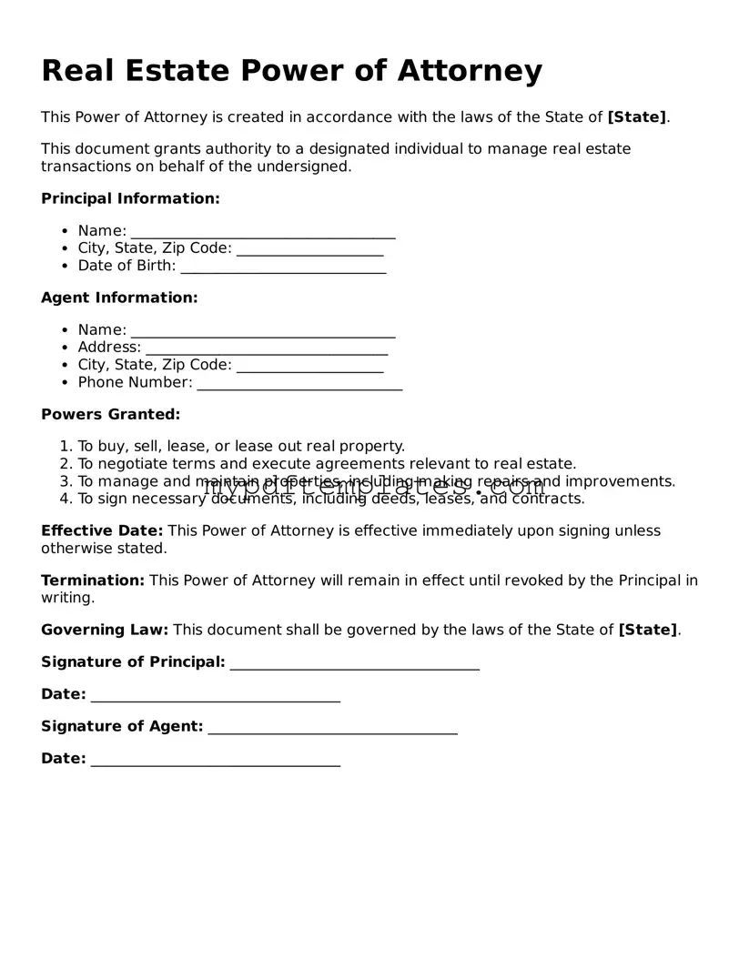 Blank Real Estate Power of Attorney Form