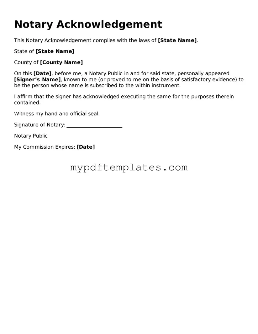 Blank Notary Acknowledgement Form