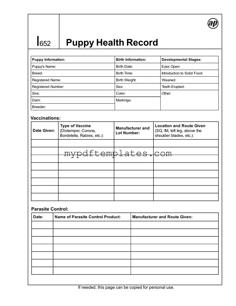 Fill Your Puppy Health Record Template