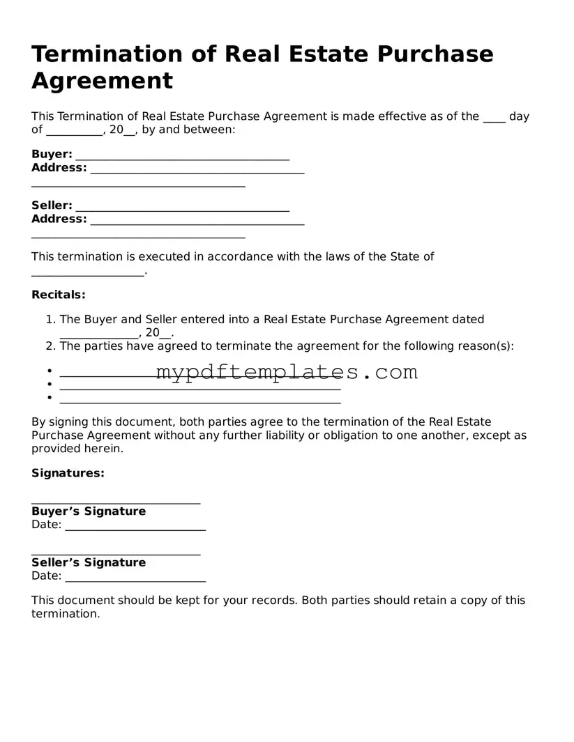 Blank Termination of Real Estate Purchase Agreement Form