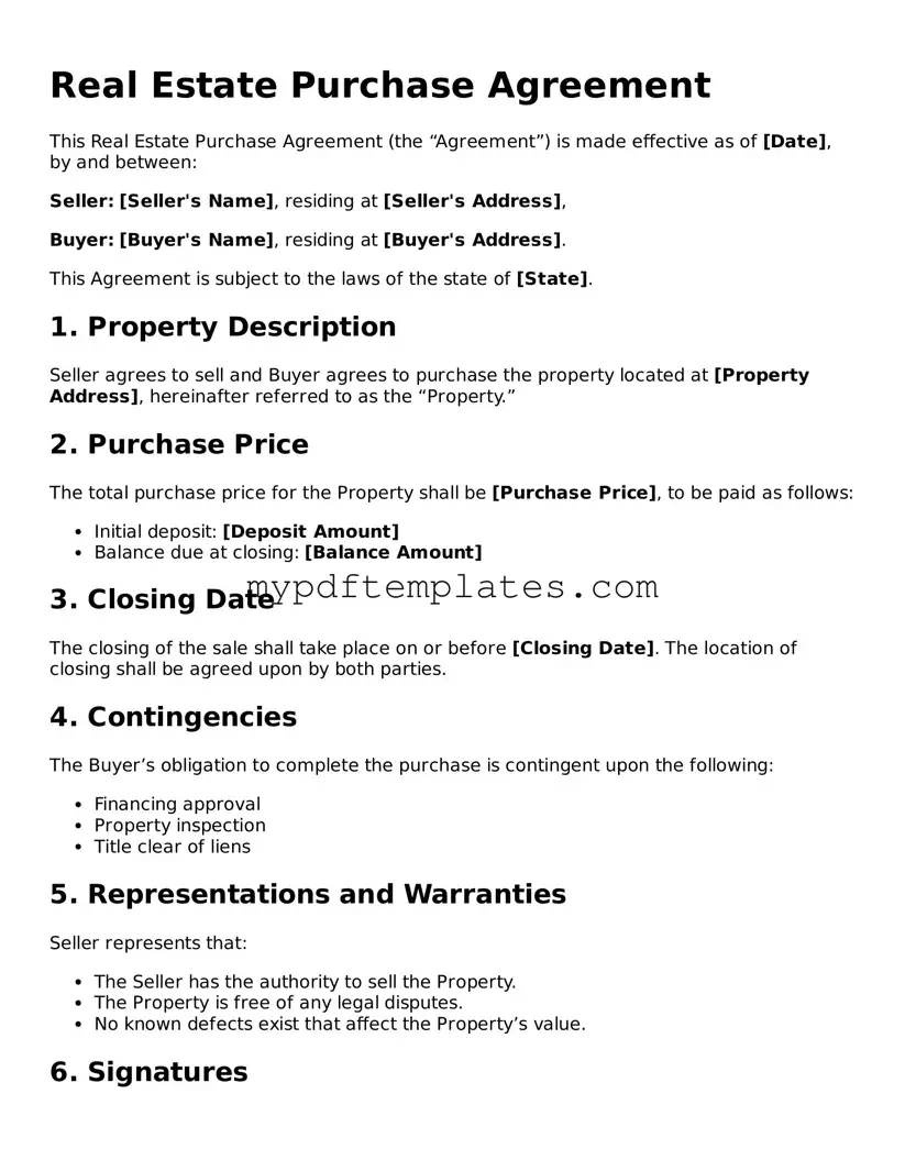 Blank Real Estate Purchase Agreement Form