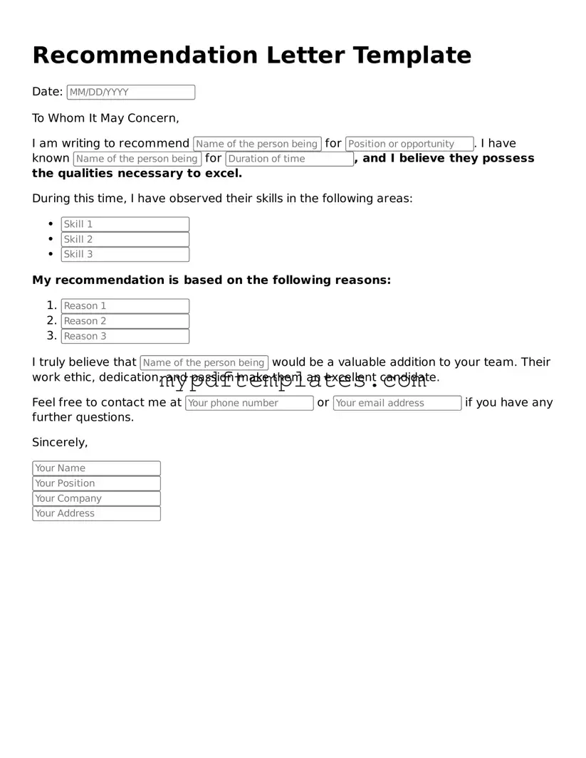 Blank Recommendation Letter Form