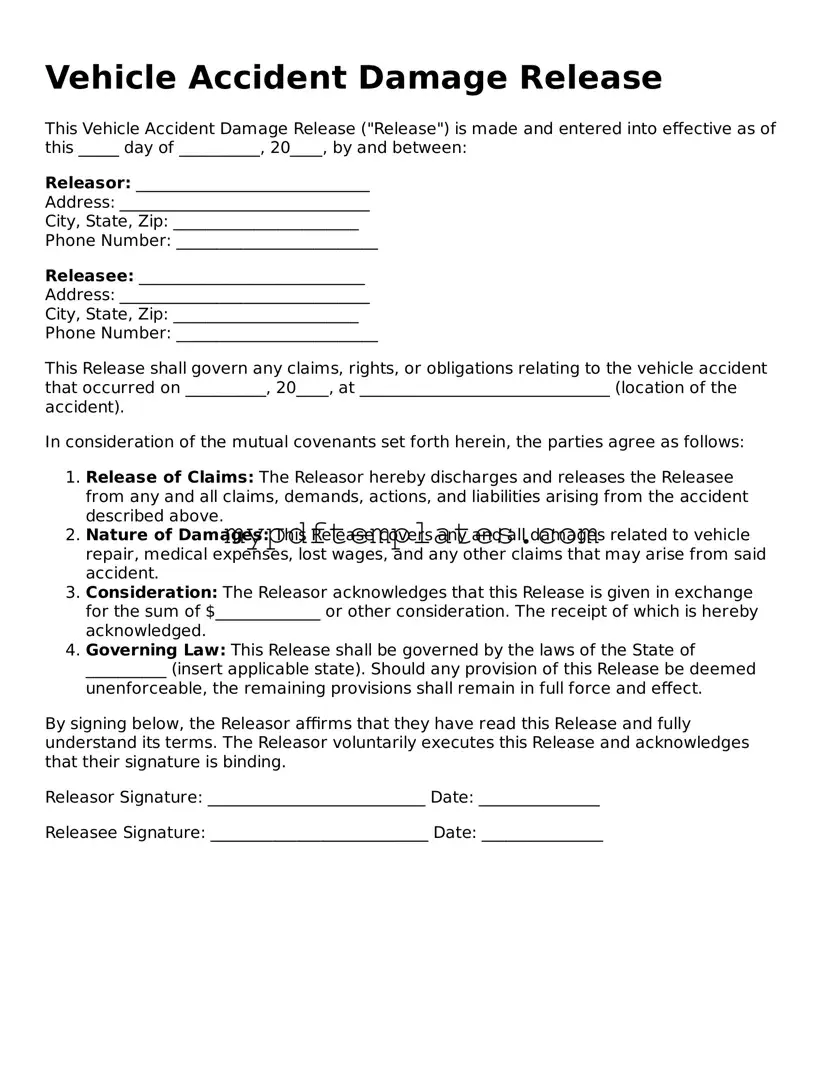Blank Vehicle Accident Damage Release Form