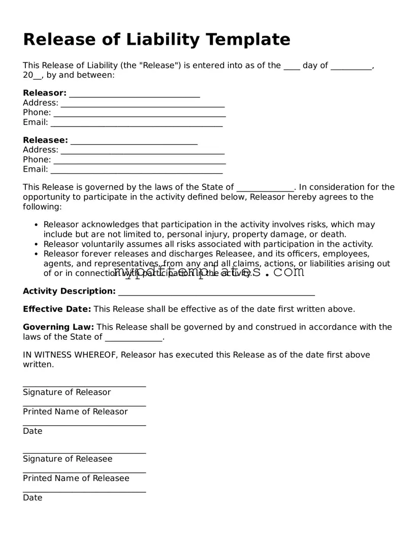 Blank Release of Liability Form