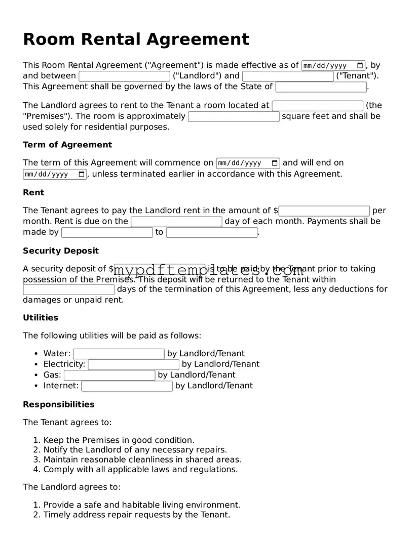 Blank Room Rental Agreement Form