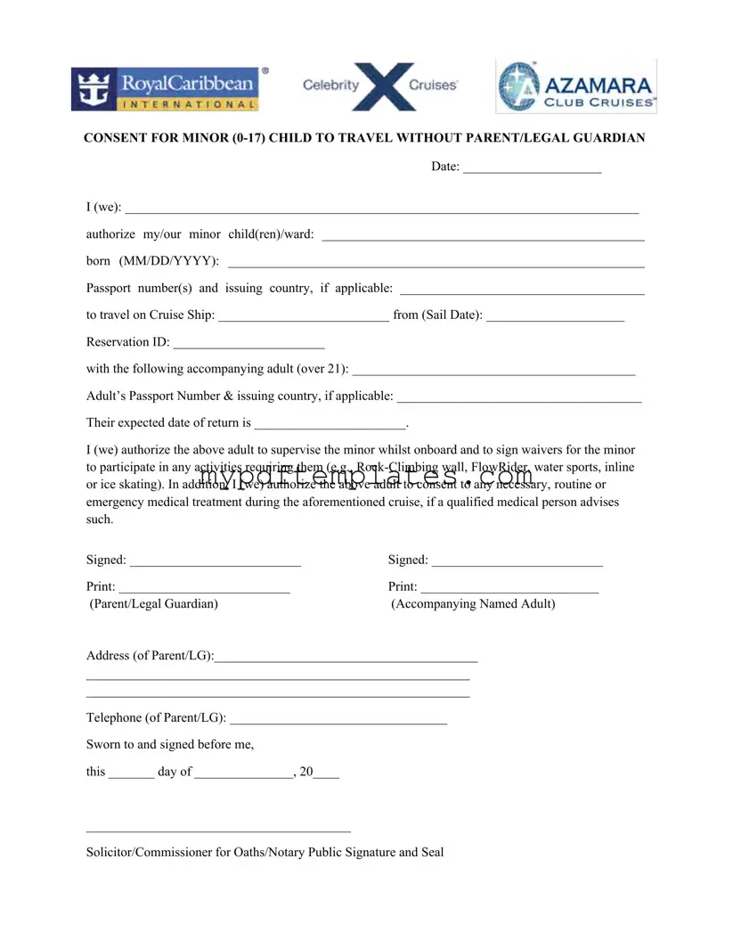 Fill Your Royal Caribbean Parental Consent Template
