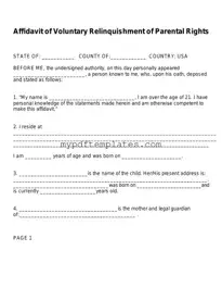 Fill Your Affidavit Parental Rights Template
