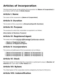 Blank Articles of Incorporation Form