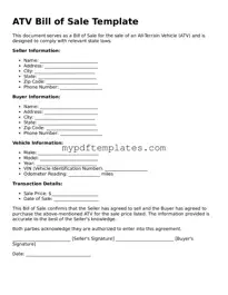 Blank ATV Bill of Sale Form