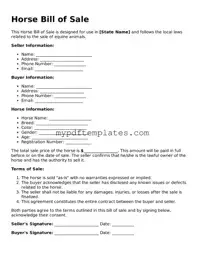 Blank Horse Bill of Sale Form