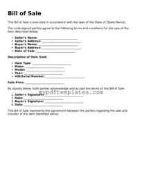 Blank Bill of Sale Form