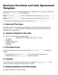 Blank Business Purchase and Sale Agreement Form
