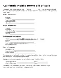 Free California Mobile Home Bill of Sale Template