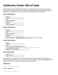Free California Trailer Bill of Sale Template