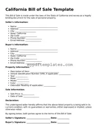 Free California Bill of Sale Template