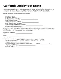 Free California Affidavit of Death Template