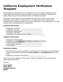 Free California Employment Verification Template