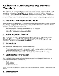 Free California Non-compete Agreement Template