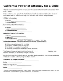 Free California Power of Attorney for a Child Template