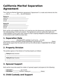 Free California Marital Separation Agreement Template