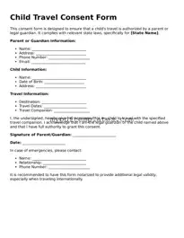 Blank Child Travel Consent Form Form