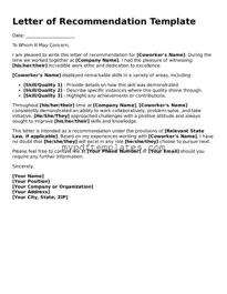Blank Letter of Recommendation for Coworker Form