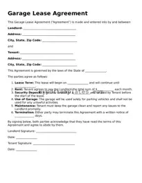 Blank Garage Lease Agreement Form