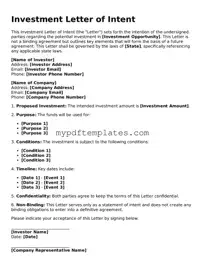Blank Investment Letter of Intent Form