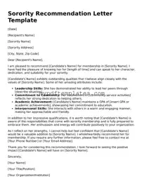 Blank Sorority Recommendation Letter Form