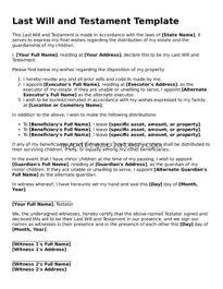 Blank Last Will and Testament Form