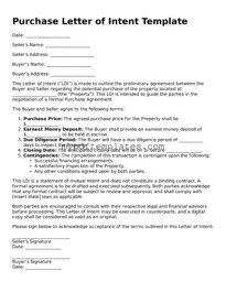 Blank Purchase Letter of Intent Form
