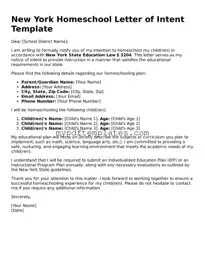 Free New York Homeschool Letter of Intent Template