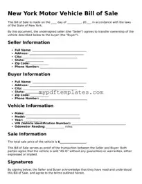 Free New York Motor Vehicle Bill of Sale Template