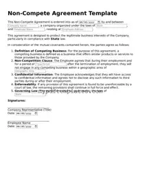 Blank Non-compete Agreement Form