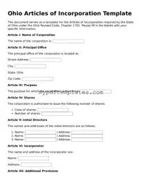 Free Ohio Articles of Incorporation Template