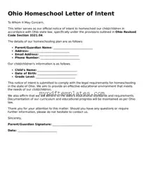 Free Ohio Homeschool Letter of Intent Template