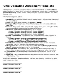 Free Ohio Operating Agreement Template