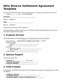 Free Ohio Divorce Settlement Agreement Template