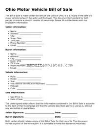 Free Ohio Motor Vehicle Bill of Sale Template