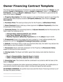 Blank Owner Financing Contract Form