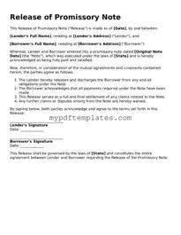 Blank Release of Promissory Note Form