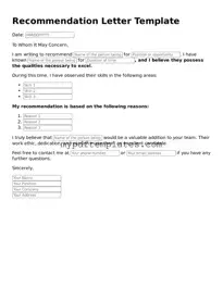 Blank Recommendation Letter Form