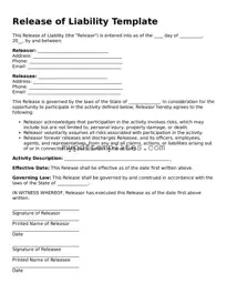 Blank Release of Liability Form