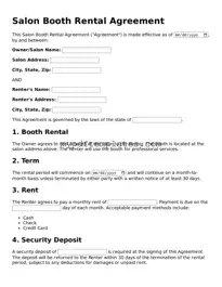 Blank Salon Booth Rental Agreement Form
