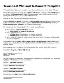 Free Texas Last Will and Testament Template