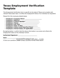 Free Texas Employment Verification Template