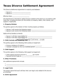 Free Texas Divorce Settlement Agreement Template