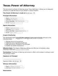 Free Texas Power of Attorney Template