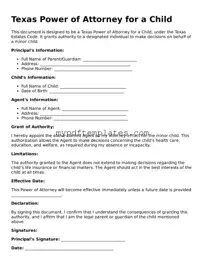 Free Texas Power of Attorney for a Child Template