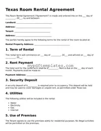 Free Texas Room Rental Agreement Template